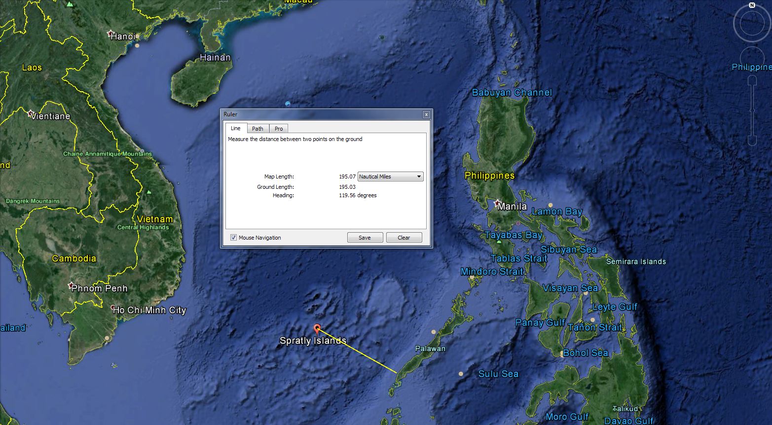 distance between spratly's and mainland philippines