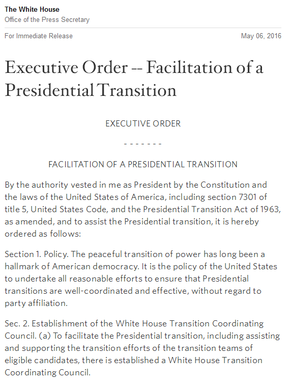 EO Facilitation of Presidential Transition