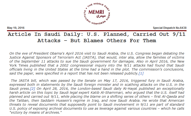 Saudi Arabia Press Fingers U.S. Gov't for WTC 911 Attack | Covert ...