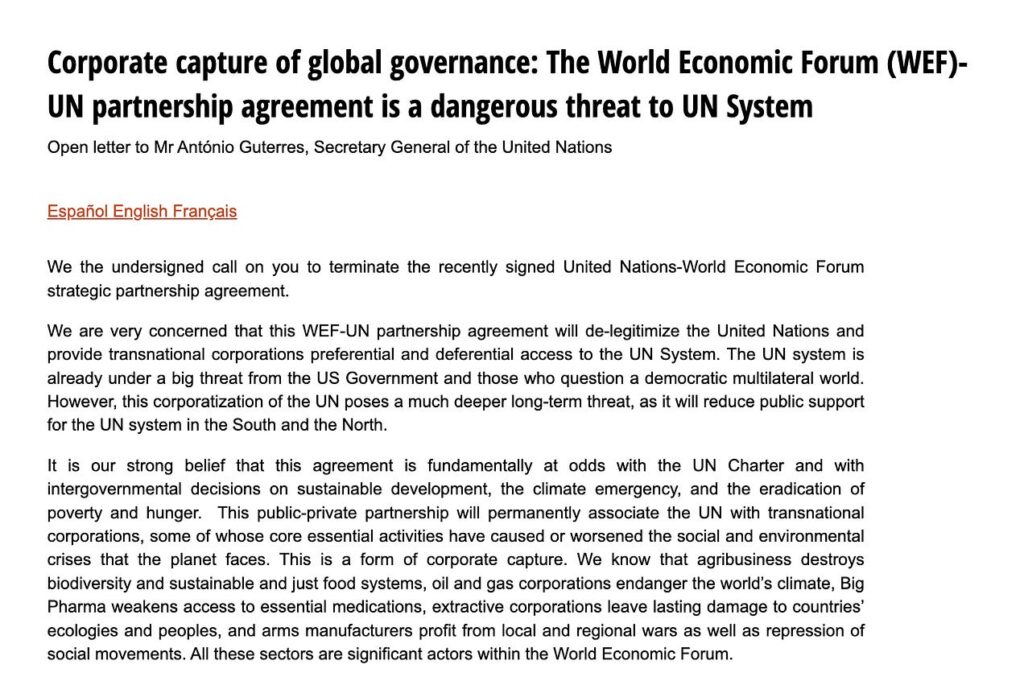 WEF + United Nations Partnership Constitutes “A Global Corporate Takeover”